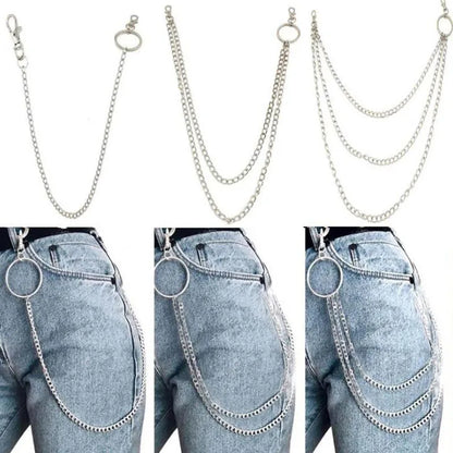 Unisex Punk Rock Waist Chain with Large Ring - Metal Keychain for Pants, Jeans - Hip-Hop Jewelry Gift for Men and Women