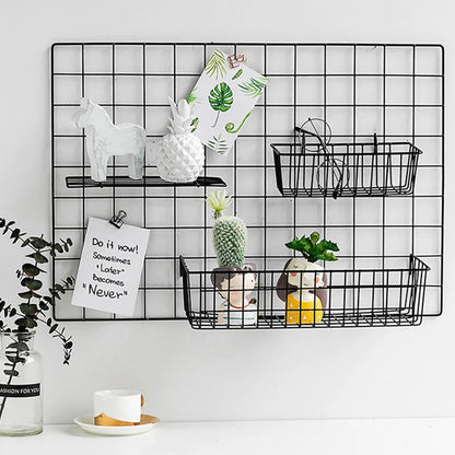 Ins Home Wall Decoration – Iron Grid DIY Hanging Rack, Mesh Shelf Storage Box and Basket Holder Organizer