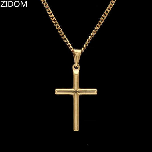 Gold Color Stainless Steel Cross Pendant Necklace - Hip Hop/Rock Fashion Vintage Jewelry for Men, Perfect Gift