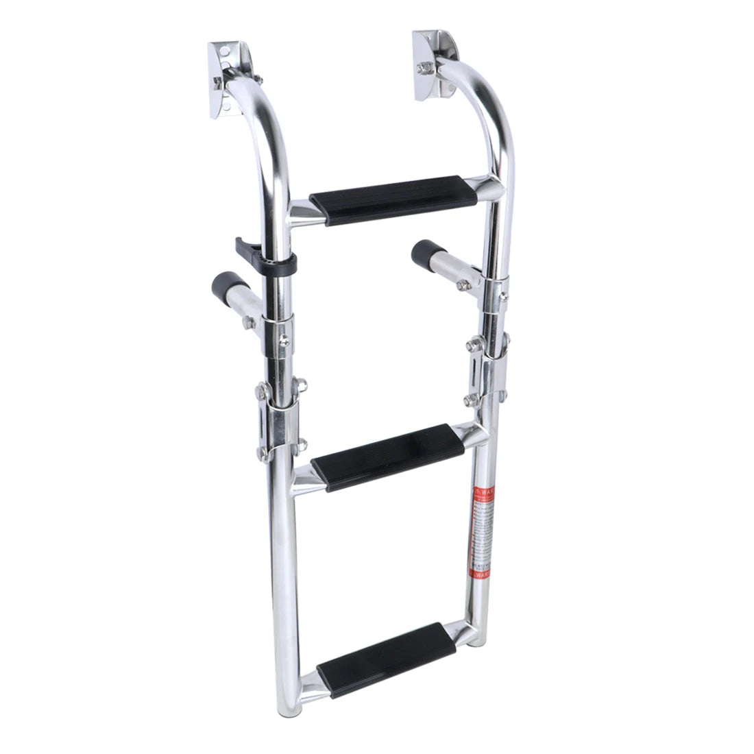 3-Step Stainless Steel Boat Ladder - Transom Mount, Folding Stern Ladder with Gunwale-Mounted Removable Grips