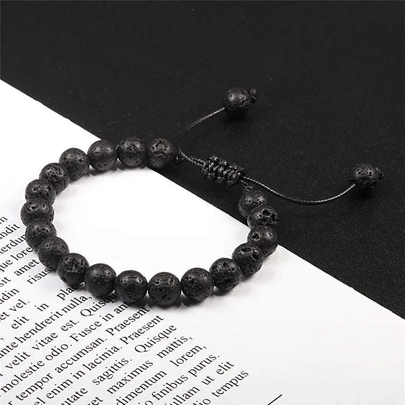 Adjustable Couples Bracelets - 8mm Black & White Beads Macrame Lovers Bracelet for Men & Women, Distance Jewelry Polleras