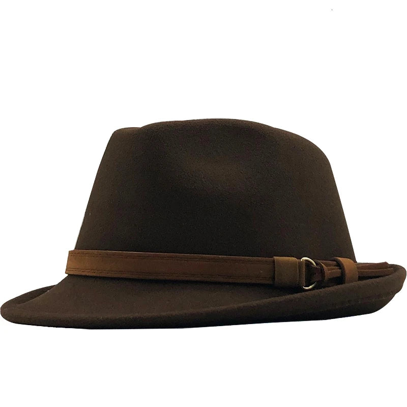 Elegant Wool Fedora Hat for Men and Women - Adjustable Trilby for Winter and Autumn, Church Jazz Style, 55-58CM