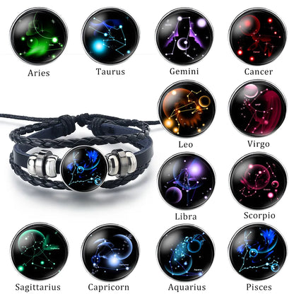 12 Zodiac Signs Constellation Bracelet - Multi-Layer Woven Leather, Trendy Accessories for Men & Women, Couple Bracelet