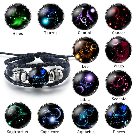 12 Zodiac Signs Constellation Bracelet - Multi-Layer Woven Leather, Trendy Accessories for Men & Women, Couple Bracelet