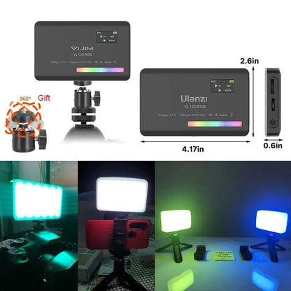 Ulanzi VL120 RGB LED Video Light: Full-Color Rechargeable Camera Light with Dimmable 2500-9000K Panel for Photo Studio