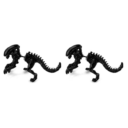 Cool Alien Earrings - Black Enamel 3D Stud Earrings for Women, Scary Dinosaur Animal Piercing Jewelry Gift