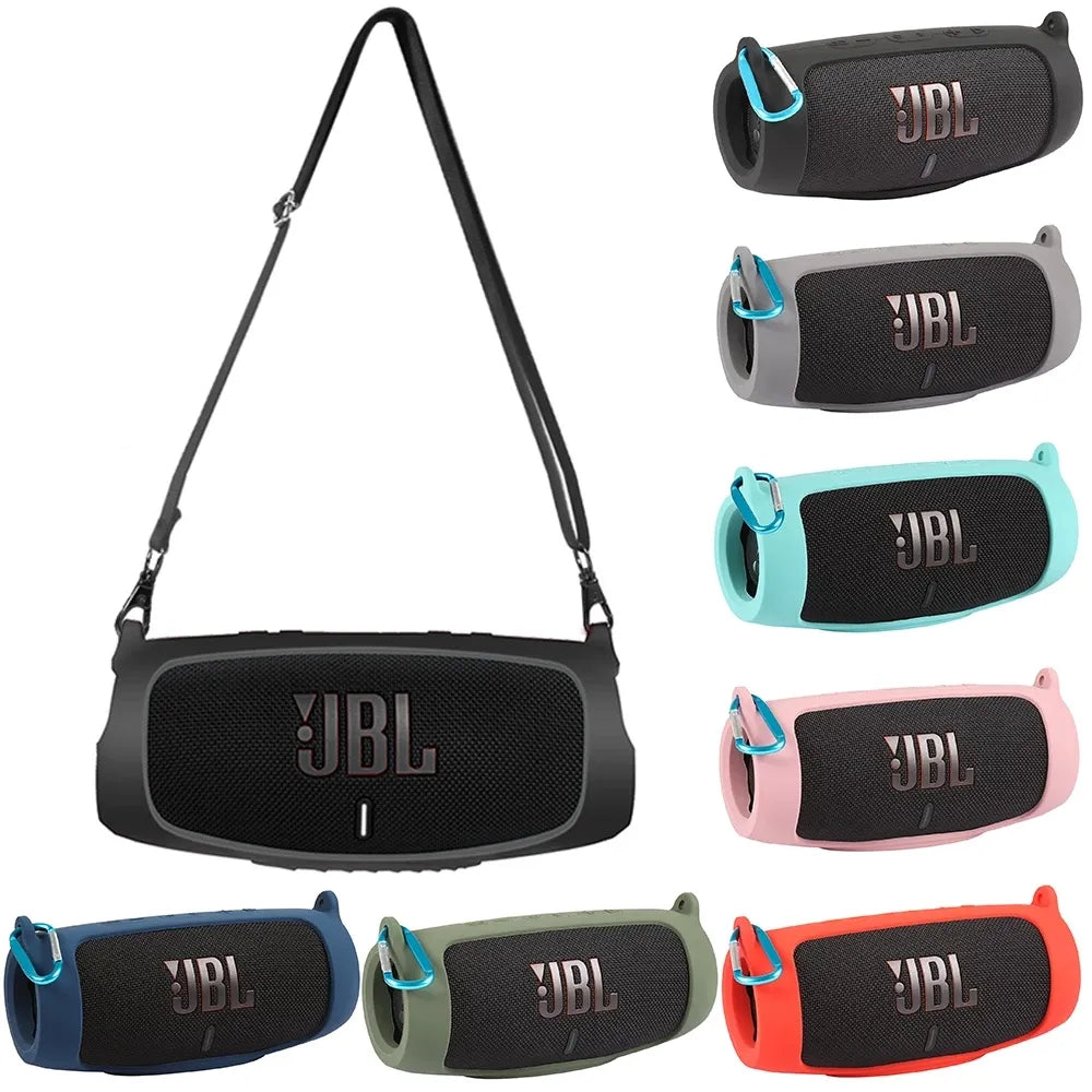 New Soft Silicone Bluetooth Speaker Case: With Strap Carabiner for JBL Charge 5 Wireless Speaker - Speaker Bag Included