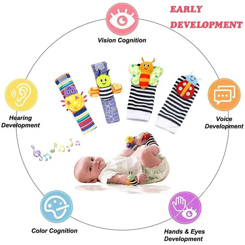 Soft Plush Baby Rattles : Foot & Wrist Rattle Set for Newborns - Educational Toys 0-24 Months