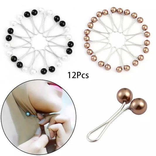 Stylish 12pcs Anti-Slip Hijab Clips: Pearl Brooch Pins for Lady Muslim Scarves - Secure Headscarf Shawls with Fashionable Jewelry Accessories