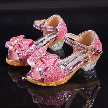 2021 Summer Girls Sandals – Princess Shoes with High Heels, Bow-Knot, and Crystal for Parties & Weddings