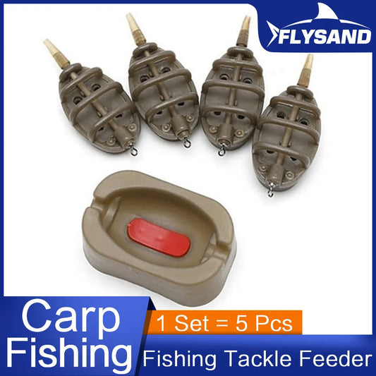 FLYSAND Inline Method Feeder Mould - Bait Thrower Bait Plumb Set Carp Fishing Bait Holder Tool, 4 Feeders/Set