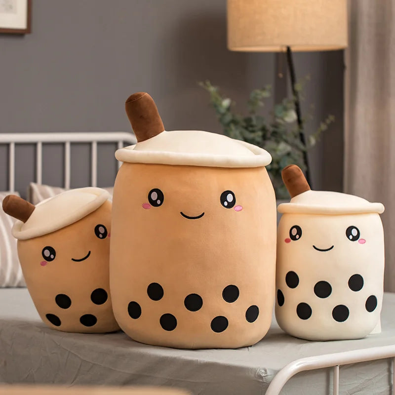 Adorable Cartoon Bubble Tea Plush Toy - Soft Stuffed Milk Tea Doll with Boba, Fruit Tea Cup, and Cushion - Perfect Kids Birthday Gift