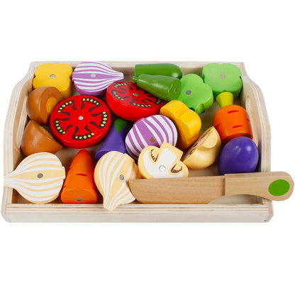 Montessori Wooden Simulation Kitchen Set - Cut Fruits and Vegetables, Classic Pretend Play Cooking Toy for Interest Cultivation