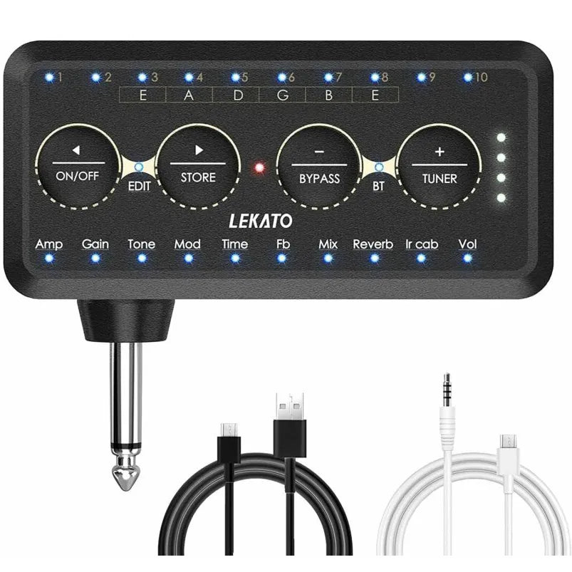 Lekato PA-1 Headphone Mini Amplifier: Guitar Plug Amp Speakers Combo for Acoustic, Electric, and Bass - Enhanced Sound Pedal Board with Delay (Model H8)