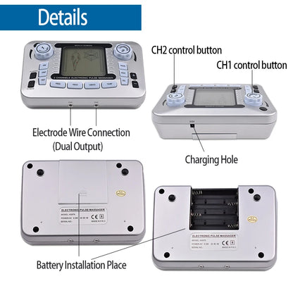 Electronic Pulse Massager - TENS EMS Machine for Nerve and Muscle Stimulation, Acupuncture Fat Burner, Pain Relief