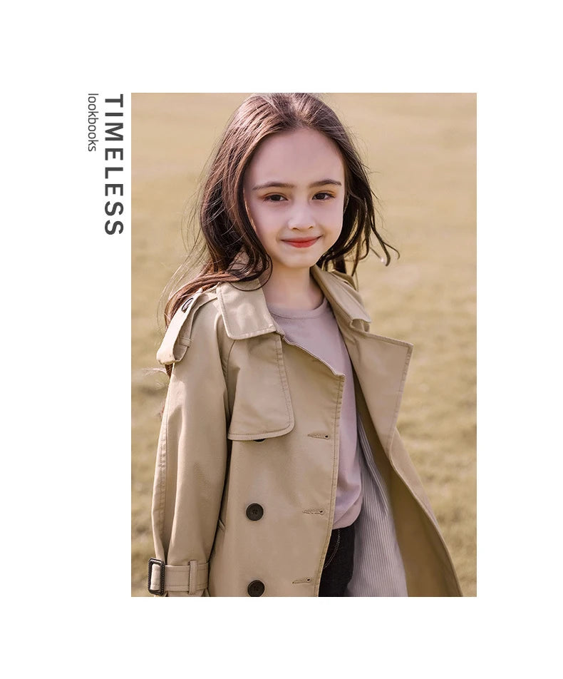 Teen Girls Long Trench Coat for Ages 4-13 - New Fashion England Style Windbreaker Jacket, Spring/Autumn Children's Clothing