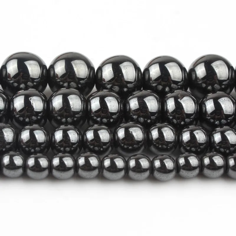 AAA Black Hematite Stone Beads - Round Loose Beads for DIY Jewelry and Bracelet Making, Multiple Sizes (2mm-12mm) on 15'' Strand