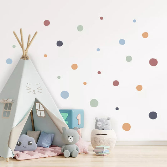 Cartoon Colorful Polka Dot Wall Stickers - Removable Children's Nursery Decals for Kids Bedroom, Home Interior Decor