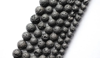 Black Lava Bead Set - Round Volcanic Loose Beads in 6mm-12mm Sizes for Jewelry Making and Gift Charms