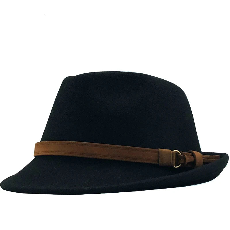 Elegant Wool Fedora Hat for Men and Women - Adjustable Trilby for Winter and Autumn, Church Jazz Style, 55-58CM