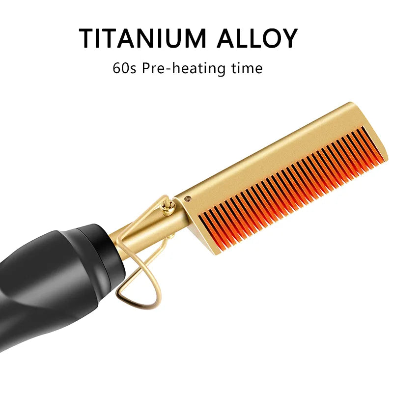 2 in 1 Electric Hot Heating Comb: Hair Straightener Curler Wet Dry Hair Iron - Straightening Brush Styling Tool