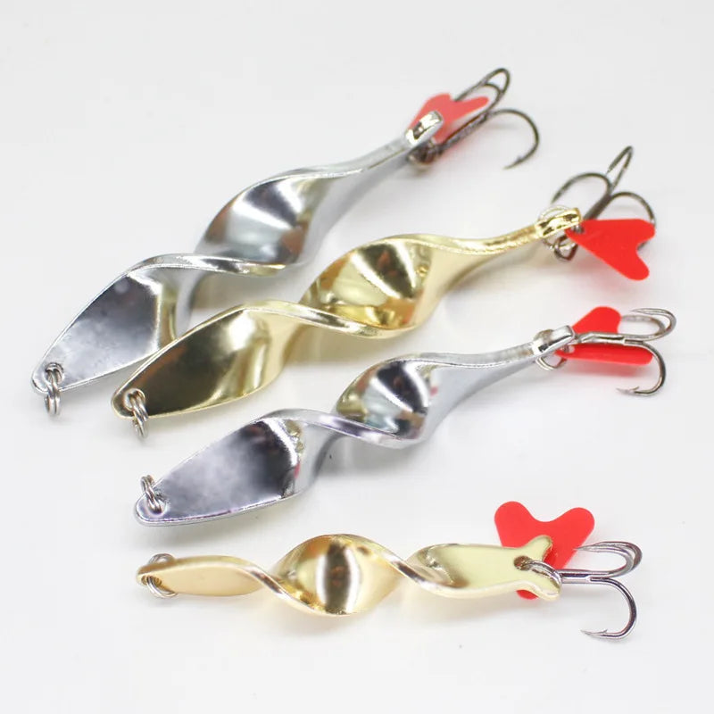 Trolling Spinning Spiral Fishing Lure - Long Cast Spoons Spinner, 10g/14g/21g/28g Screw Rotation Metal Jigbait with Red Heart Sequins