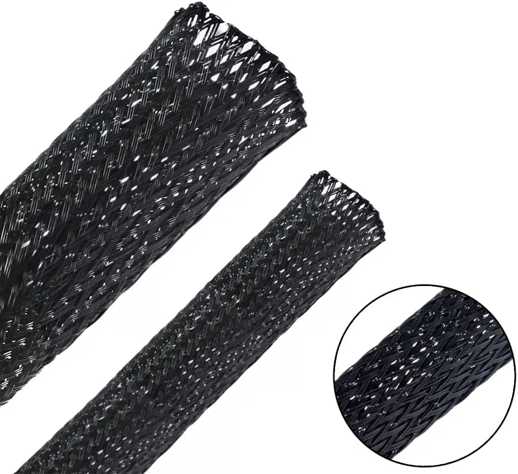 Black Insulated Braid Sleeving – 1/5/10/50M, PET Cable Sleeve for 4/6/8/10/12/14/20/25mm Wire Gland Protection