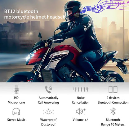 Motorcycle BT Helmet Headset: Wireless Hands-free Call Kit with Stereo Music Player Speaker - Anti-interference & Waterproof