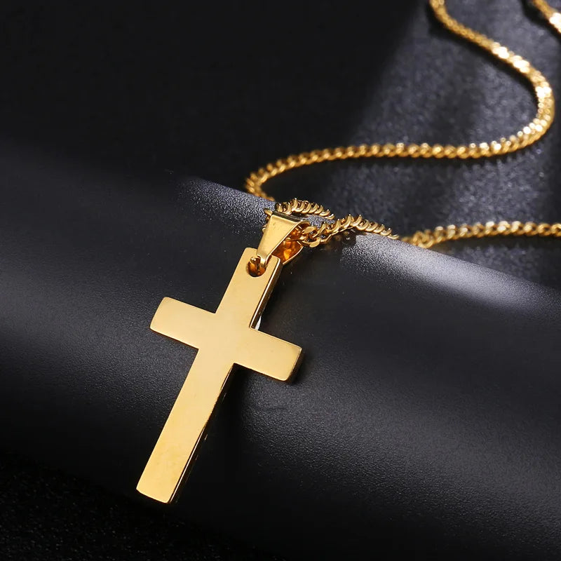 Christian Cross Pendant Necklace – New Fashion Metal Religious Amulet for Men – Party Jewelry Accessory