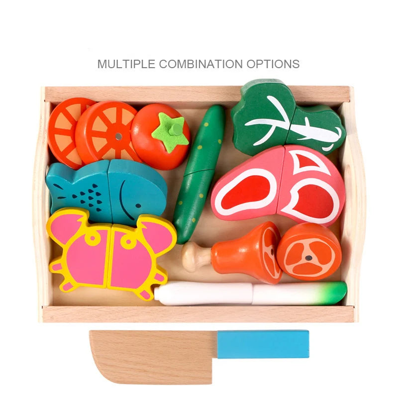 Montessori Wooden Simulation Kitchen Set - Cut Fruits and Vegetables, Classic Pretend Play Cooking Toy for Interest Cultivation