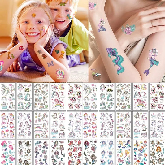 10 Sheets of Cute Cartoon Unicorn Temporary Tattoo Stickers for Kids - Perfect for Baby Showers and Mermaid-themed Parties!