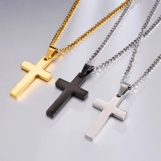 Christian Cross Pendant Necklace – New Fashion Metal Religious Amulet for Men – Party Jewelry Accessory