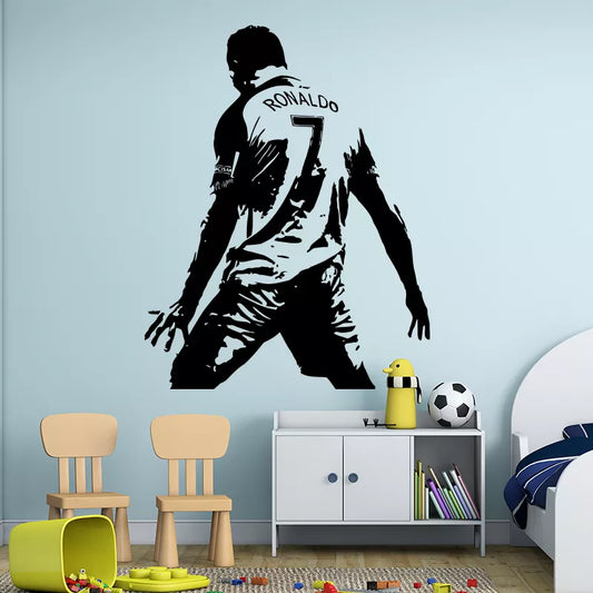 Cristiano Ronaldo Soccer Vinyl Wall Decal - Football Athlete Art Mural for Kids and Living Room Decoration