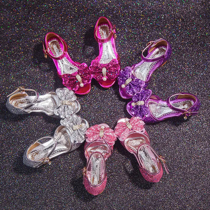 2021 Summer Girls Sandals – Princess Shoes with High Heels, Bow-Knot, and Crystal for Parties & Weddings