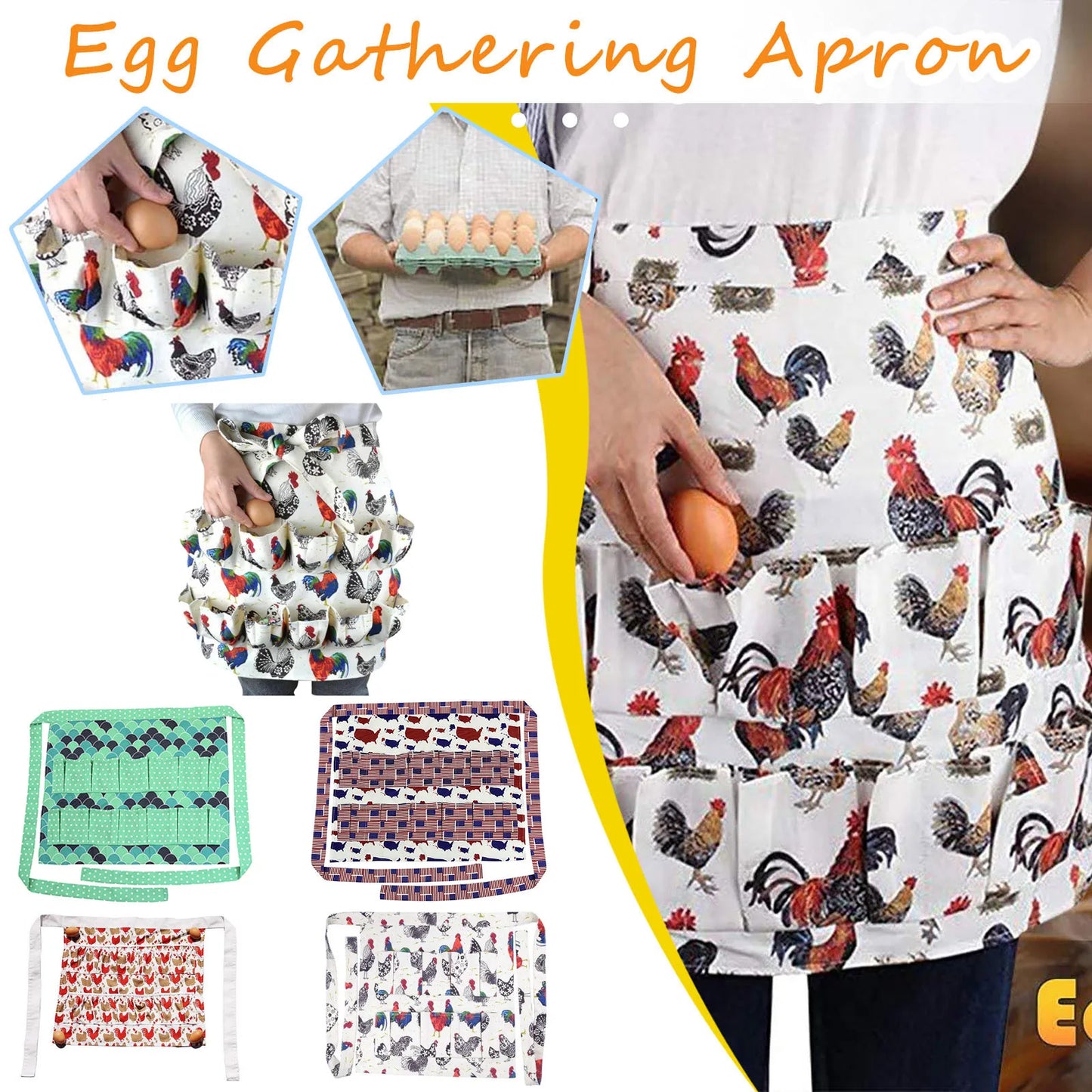 Egg Collecting Harvest Apron - Farm Work and Kitchen Garden Apron with Pockets for Chicken, Duck, and Goose Eggs