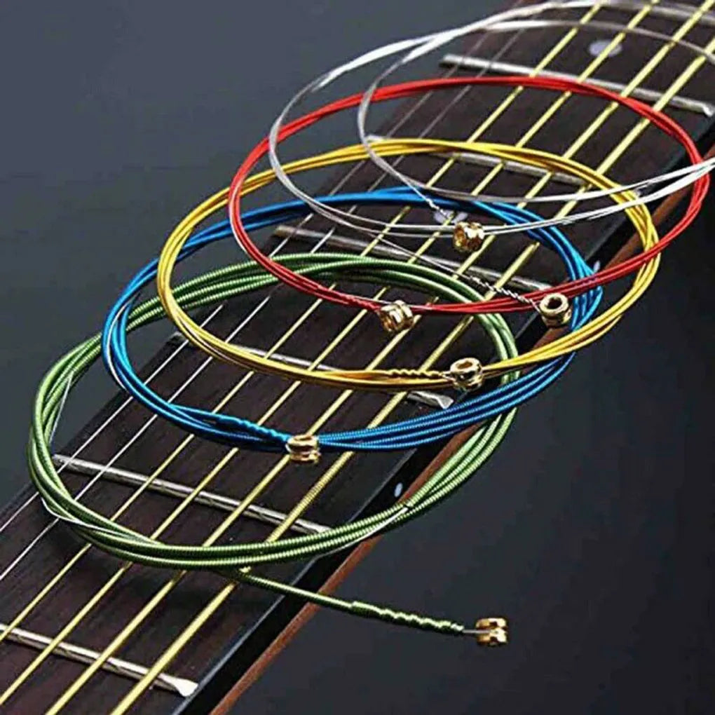 6Pcs/Set Rainbow Colorful Acoustic Guitar Strings - E-A Strings for Acoustic & Classic Folk Guitars - Multi Color Parts