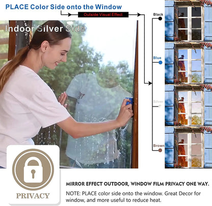 One Way Mirror Window Privacy Film - Daytime Anti-UV Sun Blocking Heat Control Reflective Window Tint for Home Office Living Room