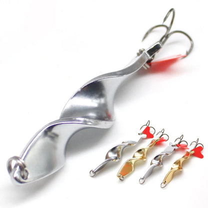 Trolling Spinning Spiral Fishing Lure - Long Cast Spoons Spinner, 10g/14g/21g/28g Screw Rotation Metal Jigbait with Red Heart Sequins