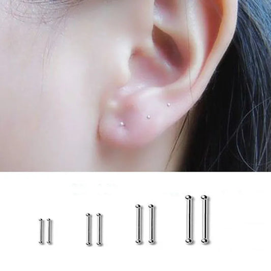 Mini Invisible Earring Set: Ball Nose Studs & Bone Piercing Jewelry - 2pcs Ear Nails for Women's Body Piercing Accessories