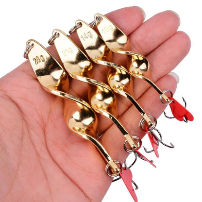 Gold & Silver Rotating Metal Spinner Spoon Fishing Lure - 10g, 14g, 21g, 28g for Trout, Pike, Pesca, Treble Hook Tackle