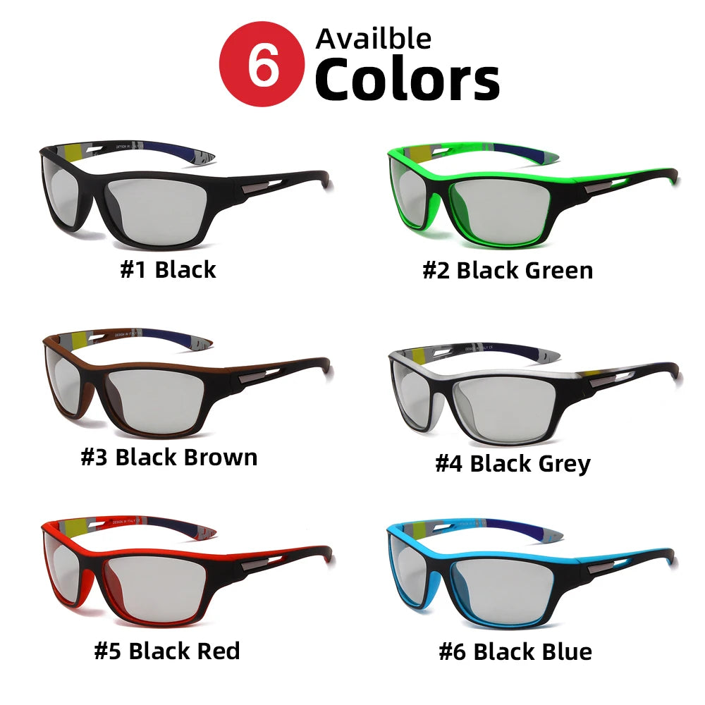 2024 Cycling Photochromic Sunglasses – Polarized Red Frame Sports Goggles for Men & Women – Color-Changing Outdoor Climbing Eyewear