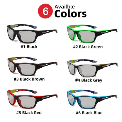 2024 Cycling Photochromic Sunglasses – Polarized Red Frame Sports Goggles for Men & Women – Color-Changing Outdoor Climbing Eyewear