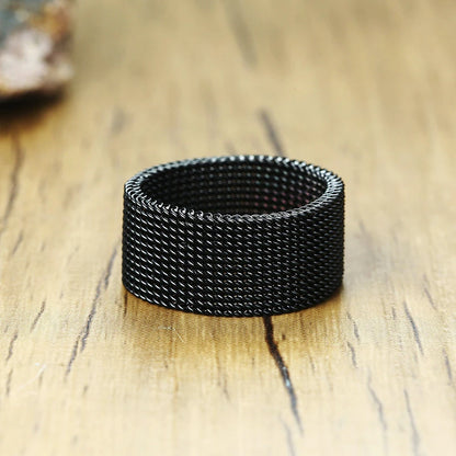 Men's Modern Stainless Steel Mesh Band Ring - Stylish Jewelry for Men and Women