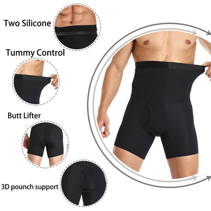 Men's High Waist Tummy Control Compression Shorts - Slimming Body Shaper Boxer Underwear