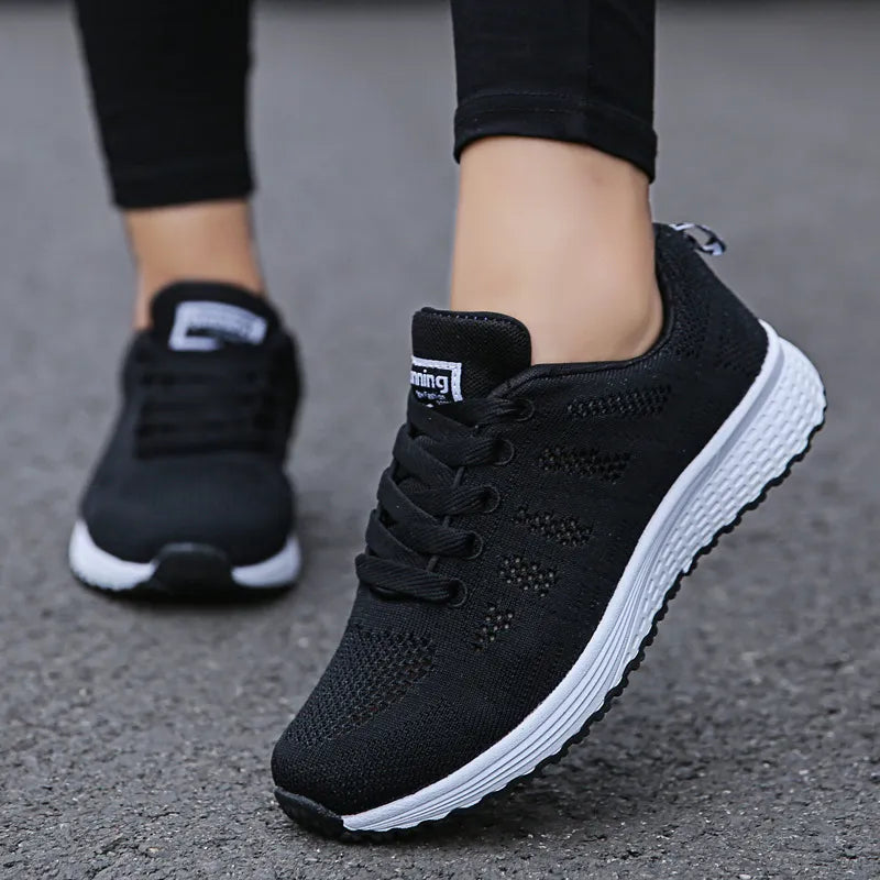 Women's Casual Fashion Sneakers: Breathable Walking Mesh Flat Shoes - Gym Vulcanized White Female Footwear