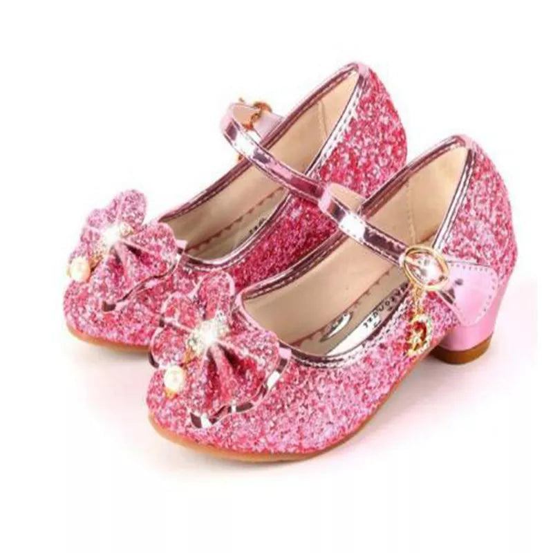 Princess Butterfly Leather Shoes – Kids’ Diamond Bowknot High Heel Glitter Dance Shoes for Girls, Party and Fashion