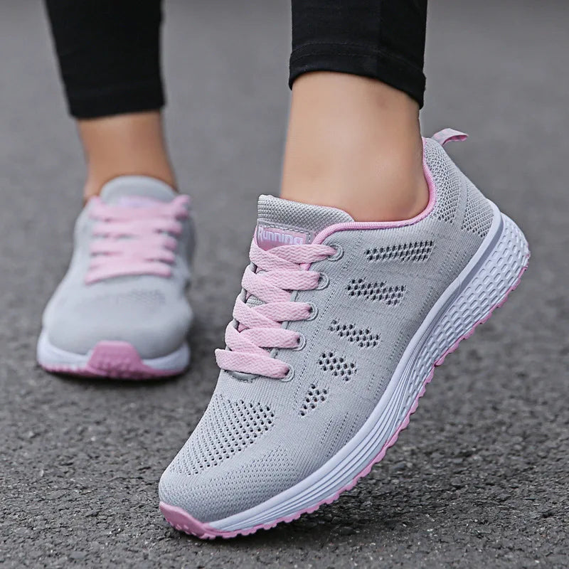 Women's Casual Fashion Sneakers: Breathable Walking Mesh Flat Shoes - Gym Vulcanized White Female Footwear