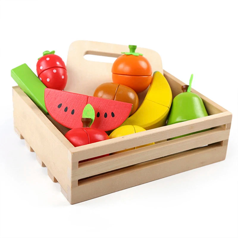 Montessori Wooden Simulation Kitchen Set - Cut Fruits and Vegetables, Classic Pretend Play Cooking Toy for Interest Cultivation