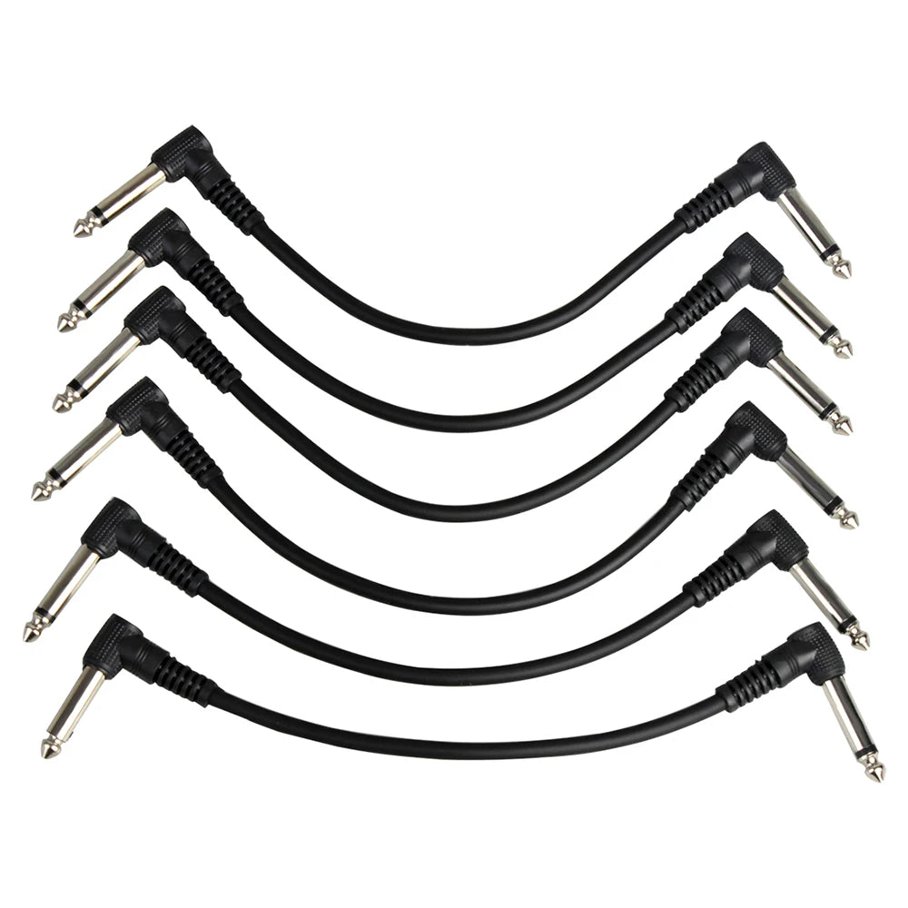 6Pcs Guitar Effect Pedal Cable - 6.35mm to 6.35mm Right Angle Audio Cable, 21cm Copper Wire - Guitar Accessories