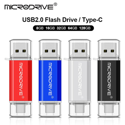 Type C USB Flash Drive OTG 2-in-1 - USB 2.0 and Micro USB Pen Drive, Available in 128GB, 64GB, 32GB, 16GB, 8GB, 4GB